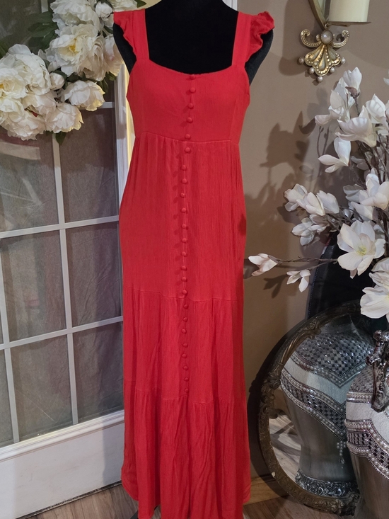 BB Dakota by Steve Madden Dresses & Skirts - BB Dakota by Steve Madden Vibrant Red/Orange Maxi Dress with Button Front